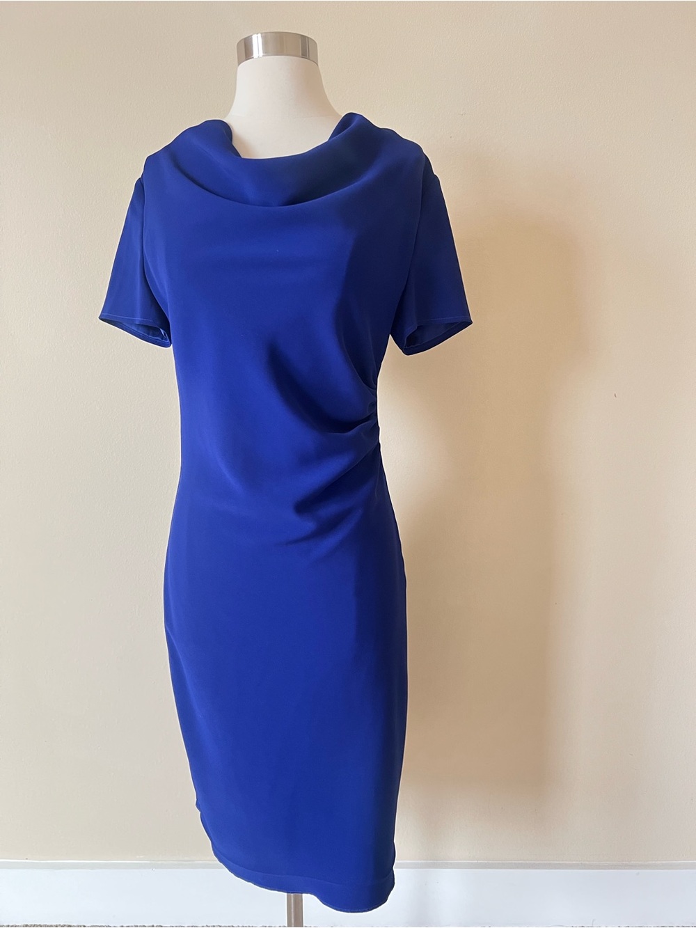 St John Classic Cowl Neck Sheath Dress in Royal Blue